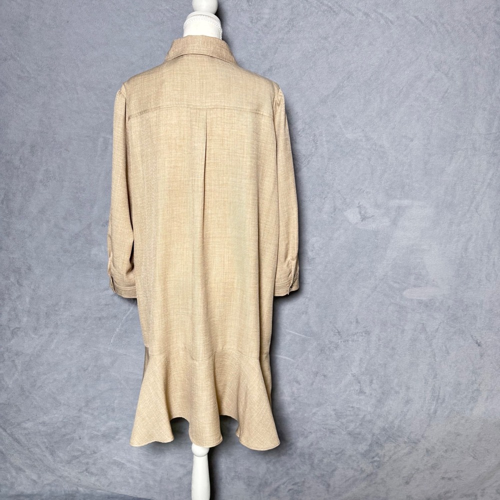Emma & Michele Size XL Beige Textured Tunic Dress Ruffle Hem Boho - Picture 2 of 8